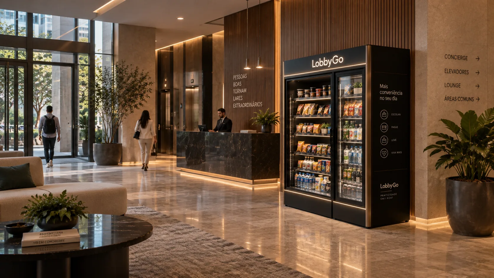 El Smart Market integrado en el hall, junto a la conserjería y la zona de estar